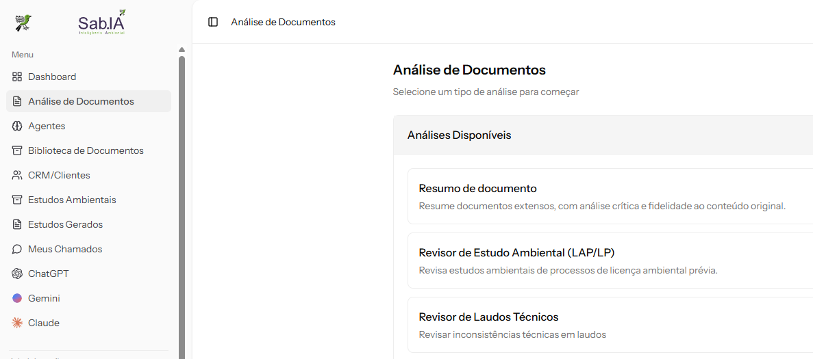 Tela do SabIA analisando um documento enviado pelo usuário